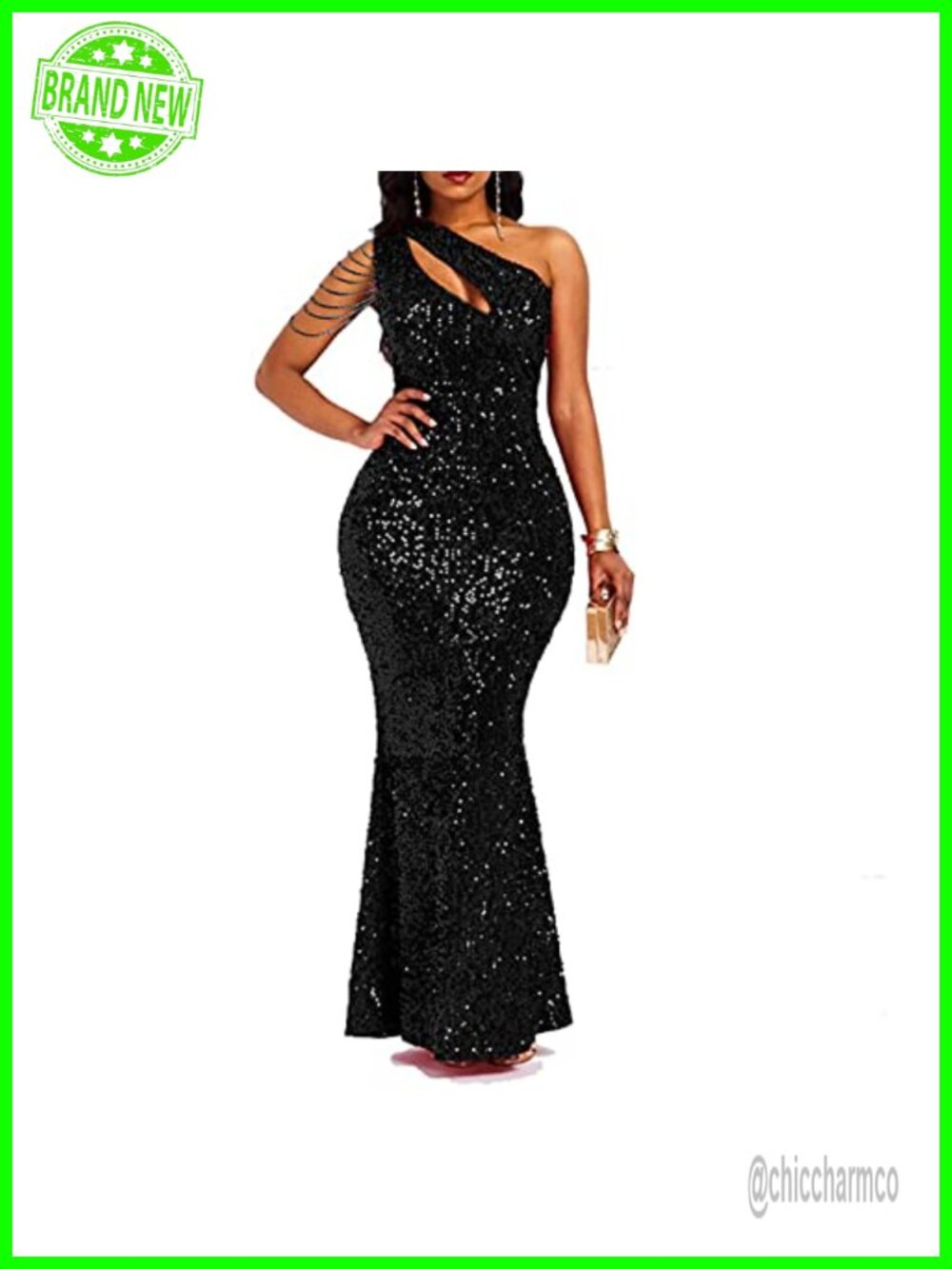Sequin One Shoulder Tassel Mermaid Bodycon Formal Evening Dress